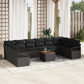 Conjunto de Sofá de Jardim de 11 Peças com Almofadas Rattan Poliéster
