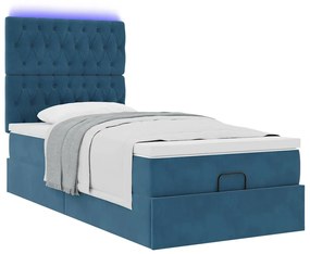 Estrutura cama otomana com colchões azul escuro 90x190cm veludo