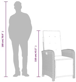 7 pcs conjunto de jantar p/ jardim c/ almofadões vime PE cinza