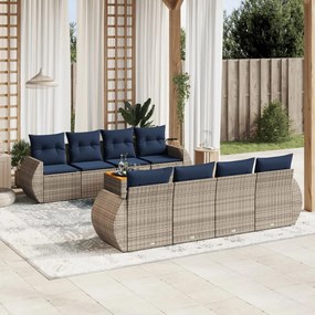 vidaXL 9 pcs conjunto sofás p/ jardim c/ almofadões vime PE cinzento