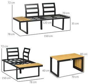 Outsunny Conjunto Móveis de Jardim de Alumínio 3 Peças Conjunto de Móv