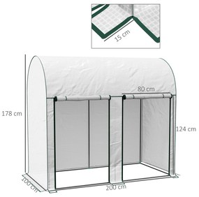 Estufa Pequena Estufa de Exterior com Porta Dupla com Fecho de Correr e Cobertura de PE para Cultivar Plantas Flores 200x100x178 cm Branco