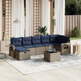 vidaXL 8 pcs conjunto sofás p/ jardim c/ almofadões vime PE cinzento
