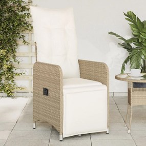 vidaXL Cadeiras de jardim reclináveis 2 pcs c/ almofadões vime PE bege