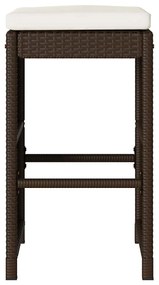 Bancos de bar com almofadões para jardim 4 pcs vime PE castanho