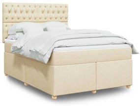 vidaXL Cama com molas/colchão 140x190 cm tecido cor creme