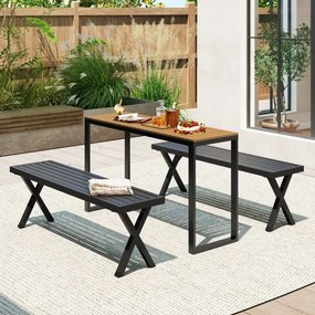 Mesa de jardim retangular com tampo em WPC durável e estrutura metálica resistente 129 x 42 x 75 cm Castanho e preto