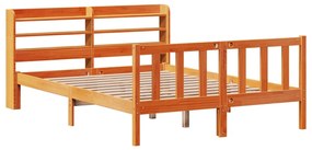 Estrutura cama c/ cabeceira 140x190cm pinho maciço castanho-mel