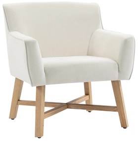 HOMCOM Poltrona de Sala de Estar Estofada em Veludo Poltrona Relax Moderna com Apoio para os Braços Acolchoados Pés de Madeira e Base Cruzada para Dormitório 67x65x74cm Branco Creme