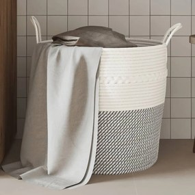 vidaXL Cesto de arrumação Ø43x38 cm algodão cinzento e branco
