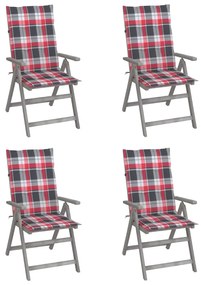 Cadeiras jardim reclináveis c/ almofadões 4 pcs acácia maciça
