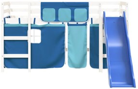 Cama alta p/ criança c/ cortinas 80x200 cm pinho maciço azul