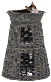 vidaXL 3 pcs cestos gatos c/ almofadões 47x34x60 cm salgueiro cinzento