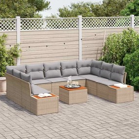 Conjunto de Sofá de Jardim de 10 Peças com Almofadas – Rattan Poliéste