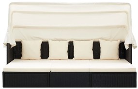 Espreguiçadeira de jardim com teto vime PE preto