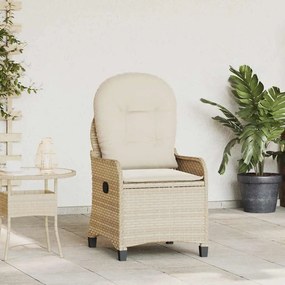 Cadeira Recliner vidaXL com Almofada Bege em Rattan Sintético