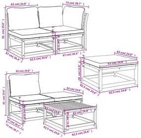 6 pcs conjunto lounge jardim c/almofadões madeira maciça acácia