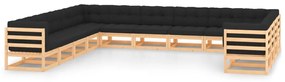 13 pcs conj. lounge jardim c/ almofadões antracite pinho maciço
