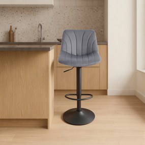 Conjunto de 2 bancos de bar, altura ajustável entre 88 e 108 cm em veludo Cinza