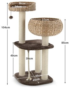 Arranhador para Gatos 104 cm em Forma de Cesta Torre para Gatos com Rascador em Sisal Castanho