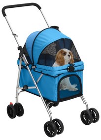 Carrinho dobrável para cães 76x50x100 cm tecido oxford azul