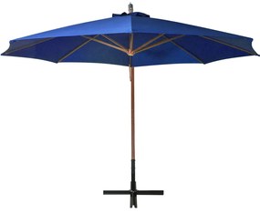 Guarda-sol de jardim suspenso com poste abeto maciço azul-ciano