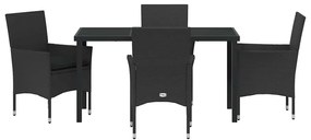 Conjunto de Jantar de Jardim de 5 Peças com Almofadas Pretas em Rattan