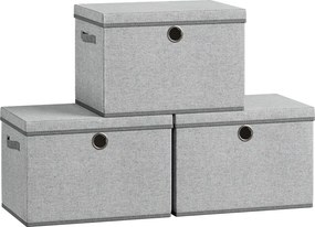 Conjunto de 3, caixas organizadoras de arrumação, com tampa 43 x 30 x 30 cm Cinzentas