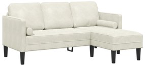 Sofá de Jardim vidaXL com Banco e Almofadas em L Veludo Creme