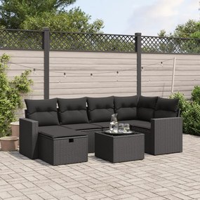 vidaXL 7 pcs conjunto de sofás p/ jardim c/ almofadões vime PE preto