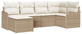 Conjunto de Sofá de Jardim vidaXL 6 Peças com Almofadas Bege de Rattan