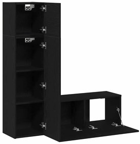 Conjunto de Mobiliário de TV de 3 Peças em Carvalho Preto, Feito de Ma