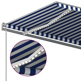 Toldo automático c/ LED e sensor de vento 6x3 m azul e branco