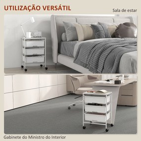 Carrinho Auxiliar com Rodas Carrinho de Cozinha de 3 Níveis com 3 Cestos e Estrutura de Aço 40,8x33,5x60,5 cm Branco