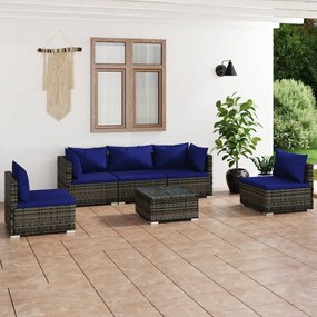 vidaXL 6 pcs conjunto lounge de jardim c/ almofadões vime PE cinzento