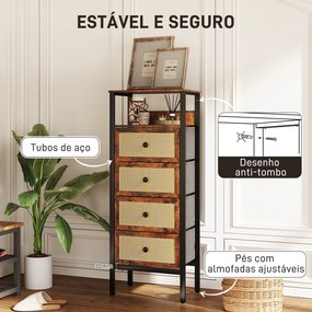 Cómoda "Einar" em Tecido com 4 Gavetas e Prateleira – 50x30x126 cm – E