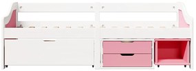 Sofá-cama com 3 gavetas sem colchão 90x200 cm IRUN branco&amp;rosa