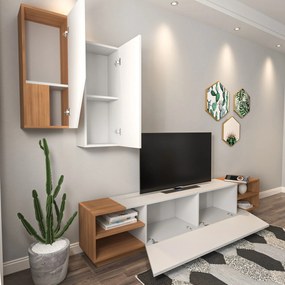 Móvel TV Zebra – Branco e Teca – 240x47x37,5 cm