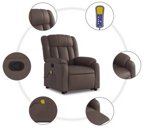 Poltrona massagens reclinável elevatória couro artif. castanho
