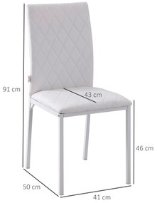 HOMCOM Conjunto de 4 Cadeiras de Sala de Jantar Estofadas com Pés de Metal Cadeiras Modernas para Cozinha Carga Máxima 41x50x91cm Branco