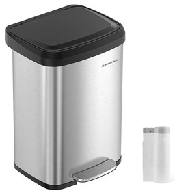 Lixeira 50L pedal, metal, alta e espaçosa, prata/preto
