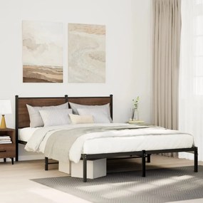 Estrutura de cama sem colchão 140x190 cm metal carvalho fumado