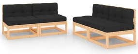 4 pcs conjunto lounge de jardim c/ almofadões pinho maciço