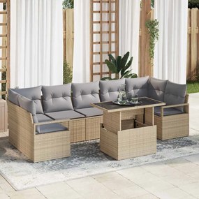 Conjunto de Sofá de Jardim vidaXL 8 Peças com Almofadas Bege Polyrattan