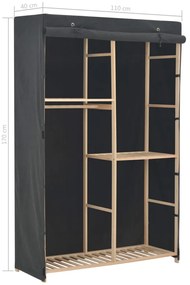 Roupeiro com 3 prateleiras 110x40x170 cm tecido cinzento