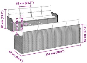 Conjunto de Sofá de Jardim vidaXL 9 Peças com Almofadas Preto Rattan S