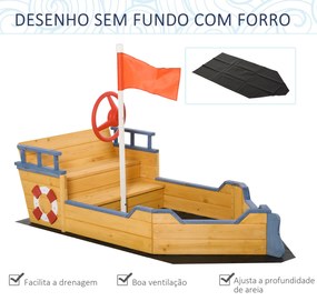 Caixa de Areia Infantil de Madeira em Forma de Galeão – 158x78 cm, com