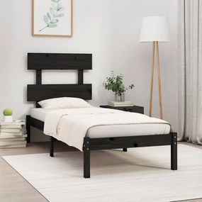 Estrutura cama de solteiro 90x190 cm madeira maciça preto