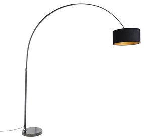 Candeeiro de Arco Preto com Abajur em Veludo Preto e Dourado 50 cm - XXL Moderno