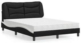 Cama com colchão 140x200 cm couro artificial preto e branco